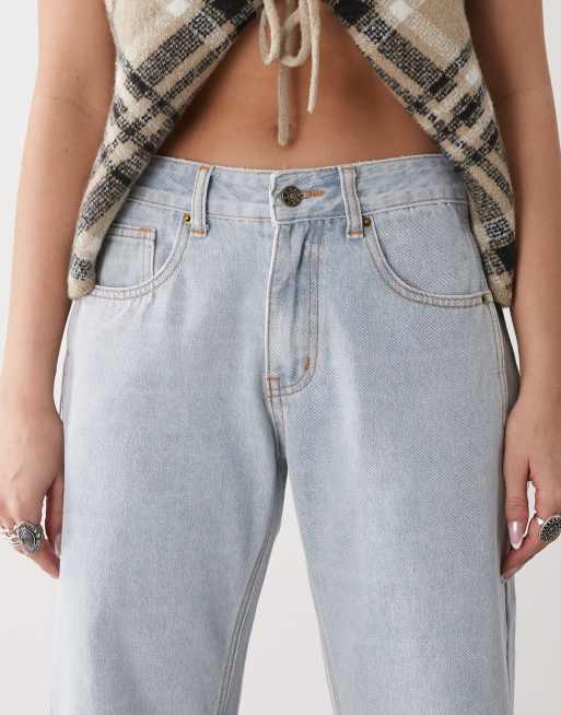 Lioness denim lowrise barrel leg side seam detail jeans in light blue wash, 5 of 5