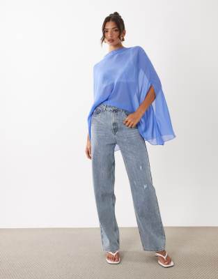 Lioness Diamante Cotton Rich Detail Straight Leg Jeans In Blue