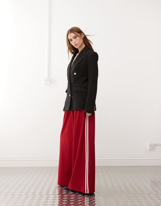 Lioness - Elegante broek met plooien, strepen aan de zijkant en wijde pijpen in rood