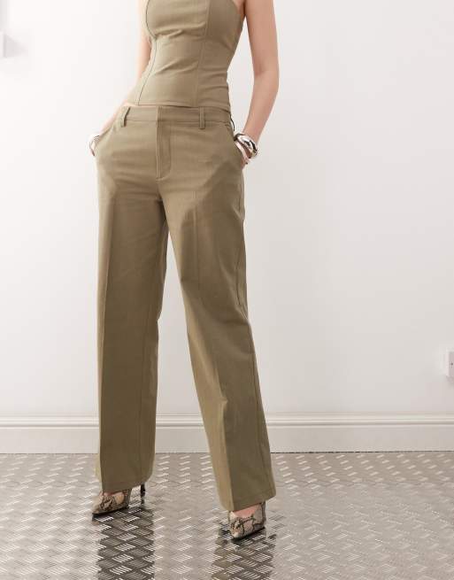 Lioness Elements linen look cotton low waisted tailored wide leg trousers co-ord in sage, 2 of 5