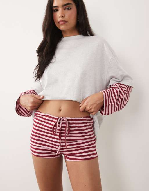 Lioness Exclusive - Bloom - Pantalones cortos a rayas rojas y rosas de mezcla de algodón (parte de un conjunto), 3 de 5