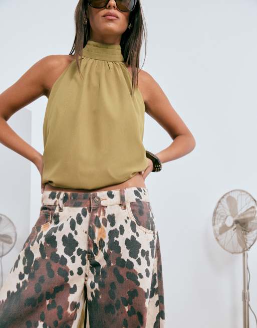 Lioness exclusive horseshoe barrel leg jeans in brown cow print, 2 of 5