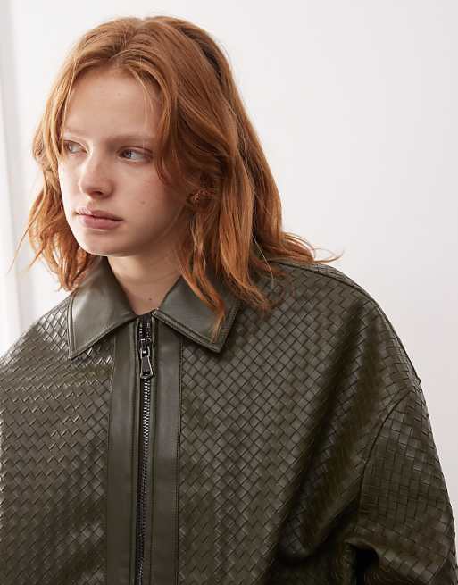 Lioness exclusive leather look weave detail bomber jacket in Lioness exclusive leather look weave detail bomber jacket in