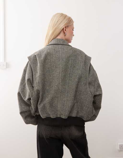 Lioness exclusive Vista contrast stitch bomber jacket in ash tweed