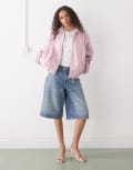 [Lioness] Lioness exclusive Vista leather look contrast stitch bomber jacket in pink XL PINK