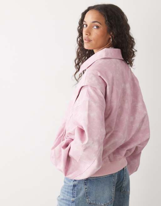 Lioness exclusive Vista leather look contrast stitch bomber jacket in pink