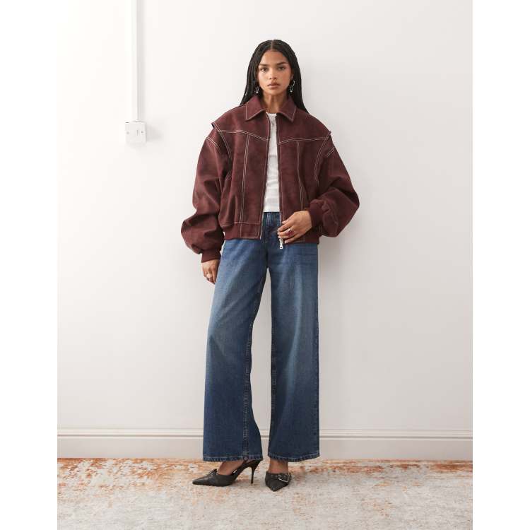 Lioness Exclusive Vista leather look contrast stitch bomber jacket