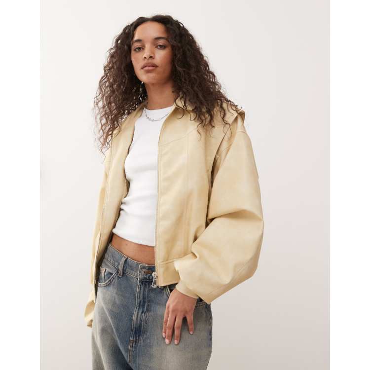 Lioness exclusive Vista leather look contrast stitch bomber jacket