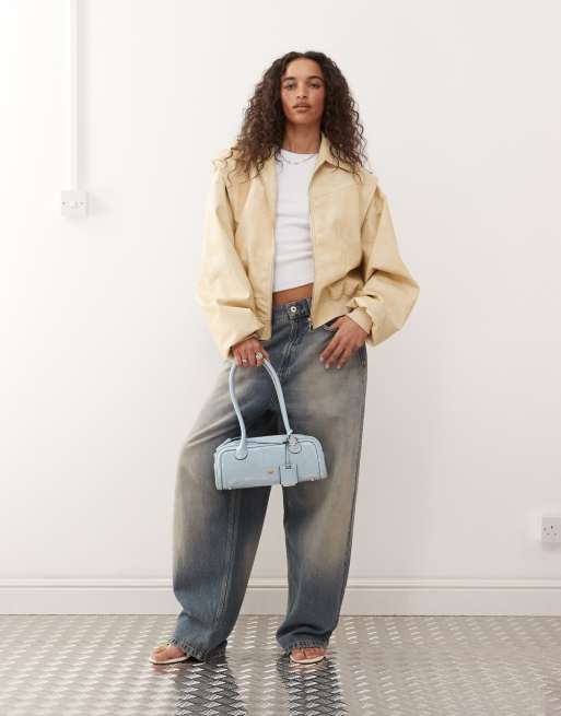 Lioness exclusive Vista leather look contrast stitch bomber jacket in soft lemon