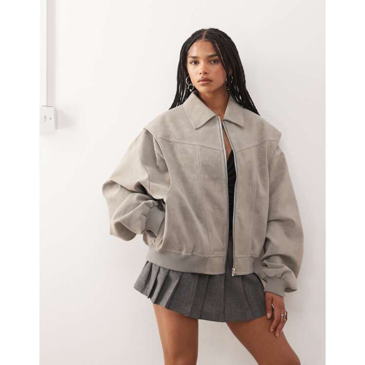 Lioness exclusive Vista leather look contrast stitch bomber jacket