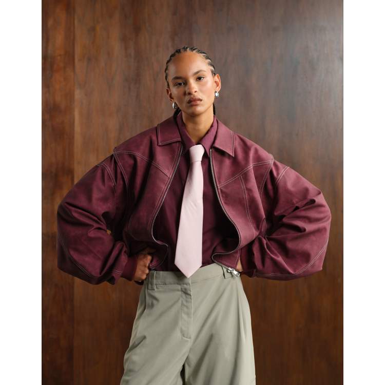 Lioness exclusive Vista leather look contrast stitch bomber jacket