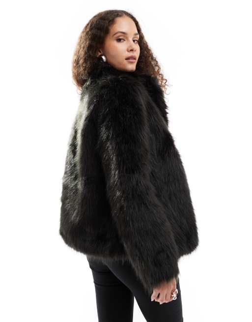 Black fluffy faux fur coat hotsell