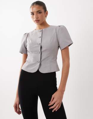 Lioness - Femme - Blouse boutonnée à manches bouffantes - Gris-Neutral