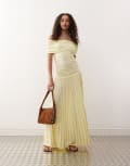 [Lioness] Lioness Field of Dreams foldover bardot ruched drop waist pleated maxi dress in lemon-Yellow XS YELLOW