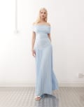 [Lioness] Lioness Field of Dreams foldover bardot ruched drop waist pleated maxi dress in soft blue XXS Soft blue
