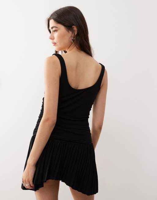 Lioness Field of Dreams scoop neck ruched bodice pleated hem mini dress in  black | ASOS