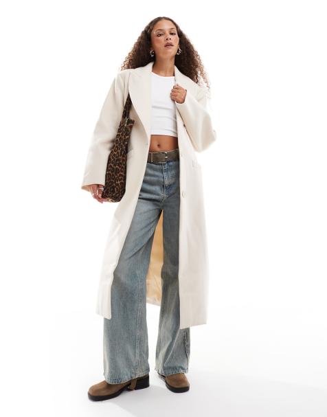 Lioness formal wool look maxi coat in cream - view 1