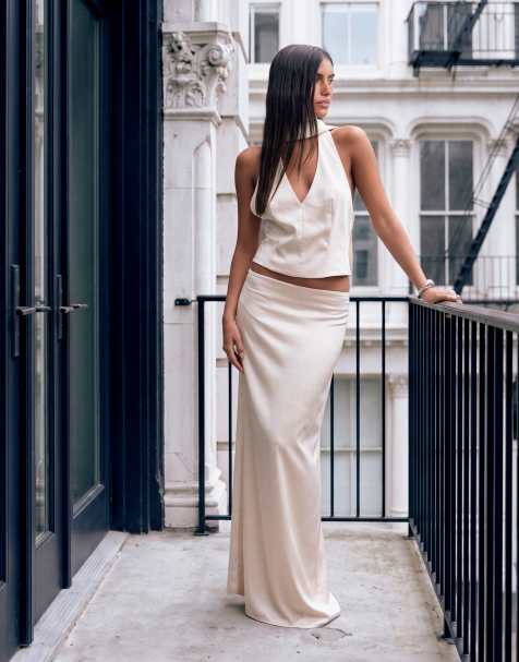 Lioness Front Row column satin maxi skirt in cream - part of a set - view 1