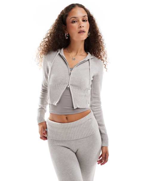 Lioness - Gebreide hoodie met ritssluiting in lichtgrijs, deel van co-ord set - view 1