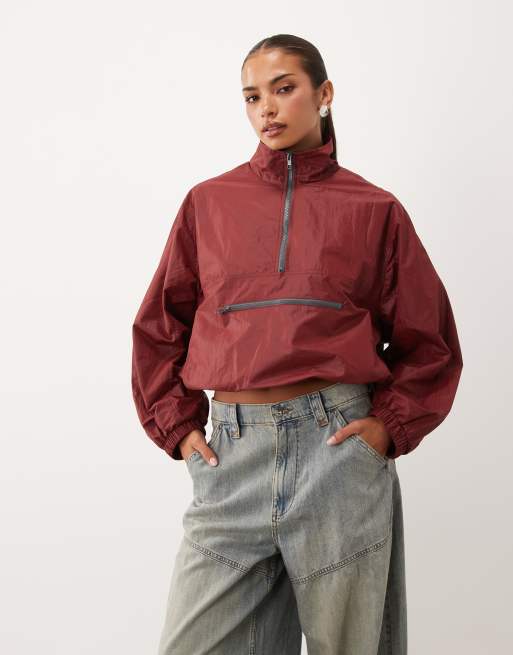 Lioness giacca windbreaker con collo a imbuto, effetto pelle, zip a contrasto, bordeaux, 2 di 4