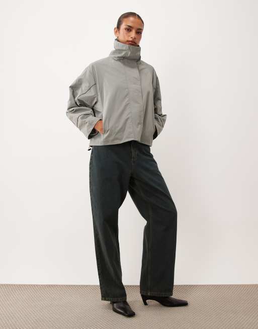 Lioness giacca windbreaker utility oversize con collo a imbuto e alamari, argento, 2 di 4