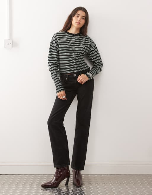 Lioness – Head In The Clouds – Taillierte, gestreifte Strickjacke in Schwarz und Grün, 3 von 4