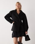 [Lioness] Lioness Heart Shaped wool touch double breasted cinched waist barrel sleeve coat in black L Onyx