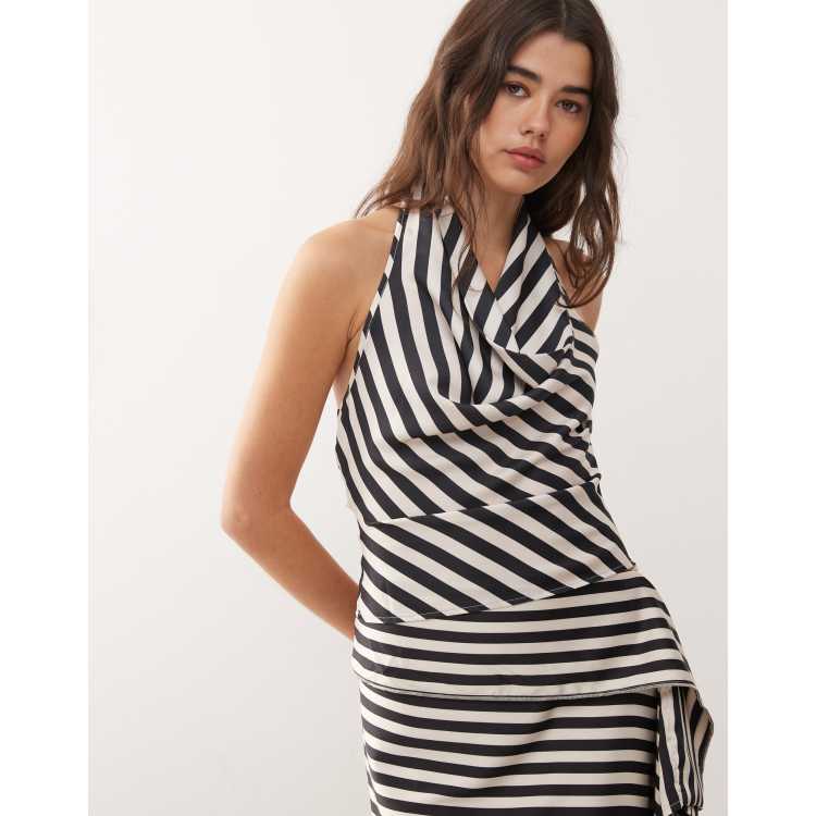 lioness halter neck back split midi dress in beige stripe Lioness halter neck back split midi dress in beige stripe  ASOS Sample Sale