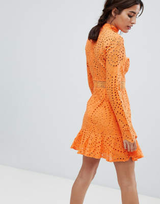 lioness high neck cutwork lace mini skater dress