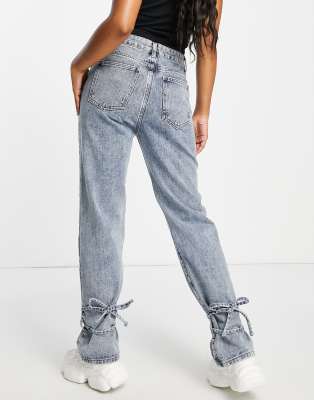 Lioness high tide straight leg jeans with removable straps in light ...