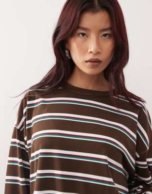 Lioness Horizon Crew Neck Long Sleeve Oversized T-shirt In Brown