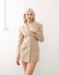 [Lioness] Lioness Horizon linen look cotton structured pocket detail blazer mini dress in beige-Neutral L BEIGEWHEAT
