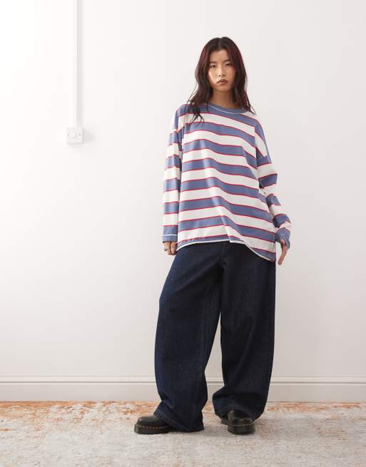 Lioness Horizon oversized longsleeve T-shirt in blue stripe