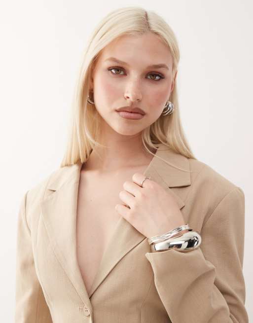 Lioness - Horizon - Robe blazer en courte en coton structuré aspect lin avec détail poche - Beige, 4 de 4