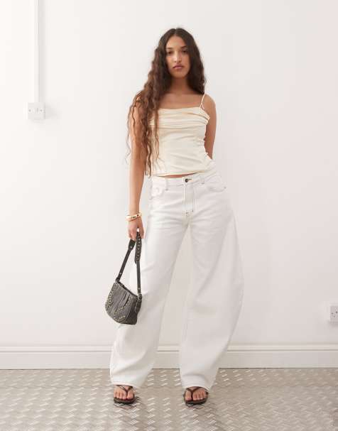 Lioness Horseshoe contrast stitch barrel leg jeans co-ord in white - view 1