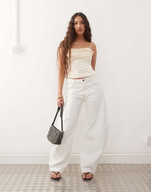 Lioness horseshoe contrast stitch barrel leg jeans in white (part of a set)