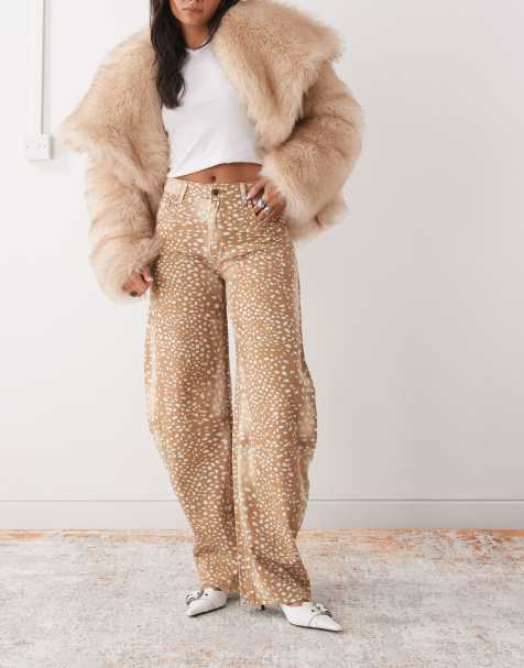 Lioness Horseshoe exclusive barrel leg jeans in brown print - view 1