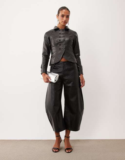 Lioness Form faux leather Napoleon button detail jacket and pants set in black, 2 of 3