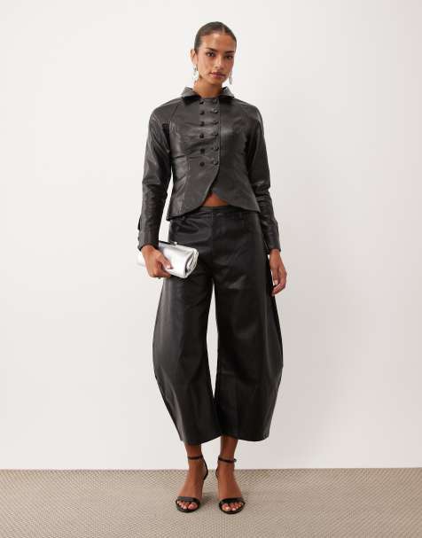 Lioness Horseshoe faux leather cropped barrel leg trousers co-ord in black