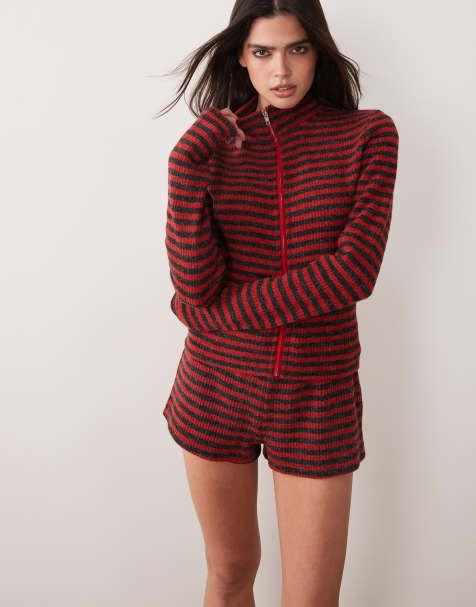 Lioness Housewife micro short in crimson stripe - view 1