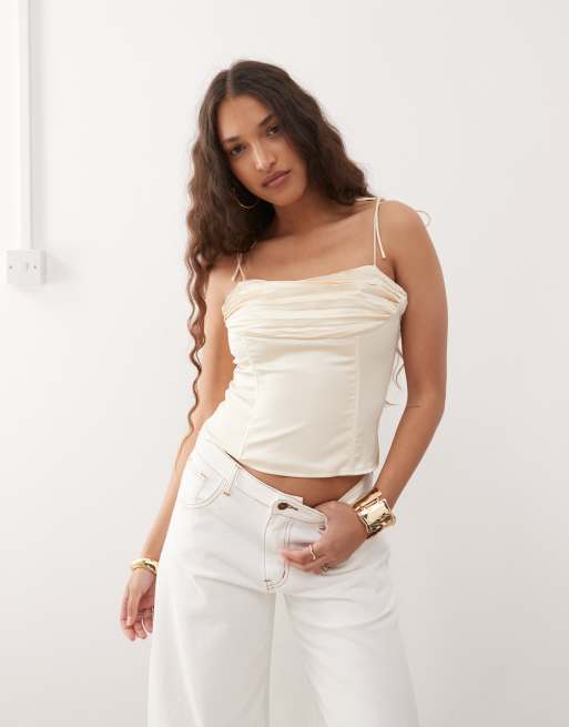 Lioness humphrey 90s square neck ruched bust cami top in cream - part of a set