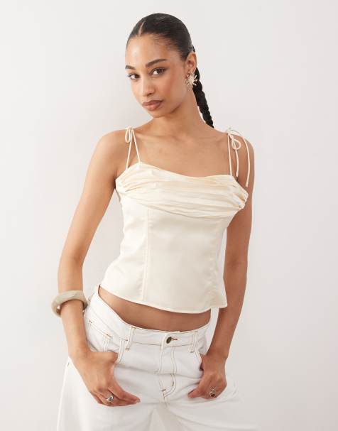 Lioness Humphrey 90s square neck ruched bust cami top in cream