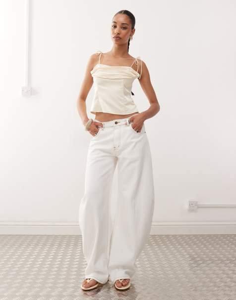 Lioness - Hvide barrel-jeans med hestesko-pasform og kontrastsyninger - view 1