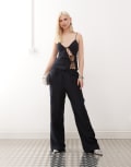 [Lioness] Lioness Idyllic linen blend tie waist wide leg pants in navy (part of a set) L NAVY
