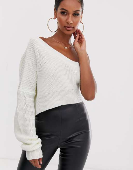 One shoulder long deals sleeve sweater