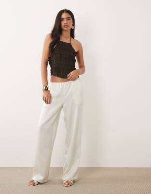 Lioness In Bloom satin low rise relaxed leg pants in porcelain - part of a set  