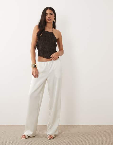 Lioness In Bloom satin low rise relaxed leg pants in porcelain - part of a set - view 1