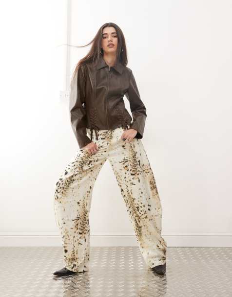 Lioness - Jeans con gamba a palloncino écru con stampa leopardata - view 1