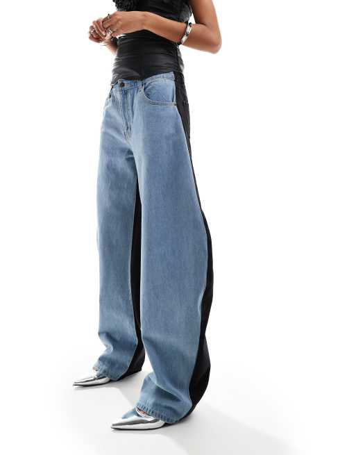 Lioness – Jeans mit abgerundetem Beinschnitt und Kontrastdesign in  Schwarz und Blau, 2 von 5
