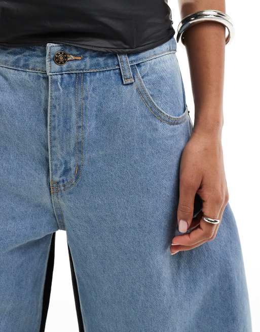 Lioness – Jeans mit abgerundetem Beinschnitt und Kontrastdesign in  Schwarz und Blau, 3 von 5